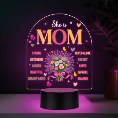 Inspirational Mom Acrylic LED Lamp with UV Print – Multicolor LED Night Light USB Powered Mother’s Day Gift